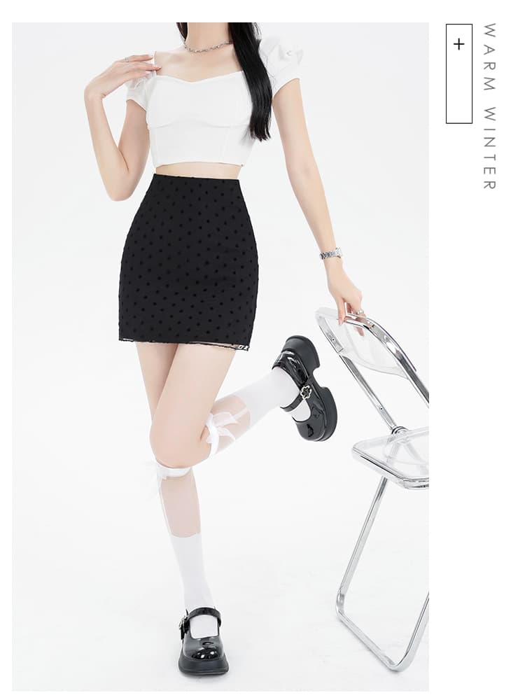 새로운 한 부서 핫걸 다용도 소녀 센스 식물 플러시 도트 무늬 망사 슬림해 보이는 하이웨이스트 타이트 스커트 반신 스커트 여성 A라인 스커트 상세 이미지 21