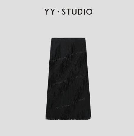 studio 스파이크 흔적 약탈 란 2026 여름 검정색 술 하이웨이스트 슬림해 보이는 롱 코트 반신 스커트 이미지 2