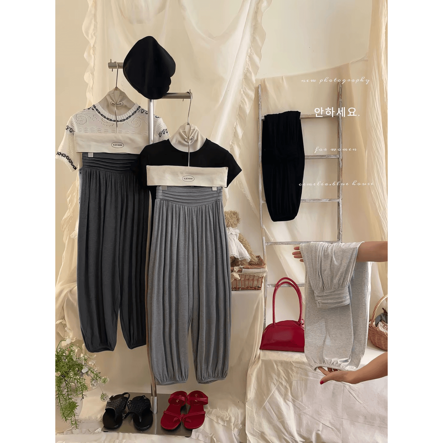 한 부서 힙 Pleat 허리 머리 얇고 가벼운 통기성 조거 배기 바지 여성 여름 얼음 실크 모달 9 포인트 캐주얼 꽃밭 바지 이미지 5