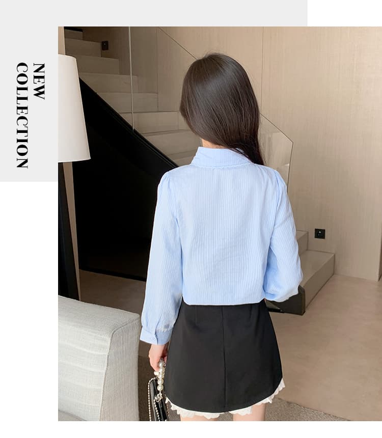 2026 새로운 프랑스식 레트로 베이비 칼라 화이트 여성 셔츠 레이스 조각 거품 소매 디자인 센스 작은 대중 맨위 상세 이미지 19