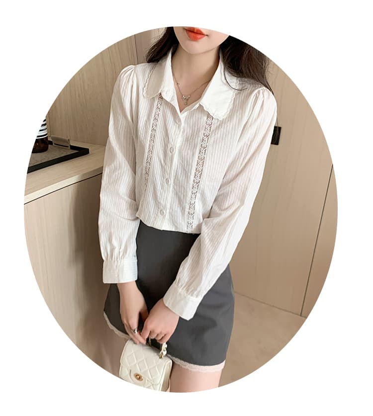 2026 새로운 프랑스식 레트로 베이비 칼라 화이트 여성 셔츠 레이스 조각 거품 소매 디자인 센스 작은 대중 맨위 상세 이미지 20