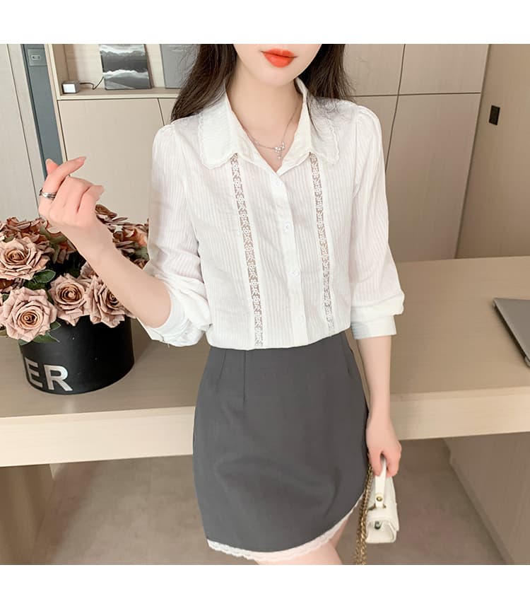 2026 새로운 프랑스식 레트로 베이비 칼라 화이트 여성 셔츠 레이스 조각 거품 소매 디자인 센스 작은 대중 맨위 상세 이미지 22