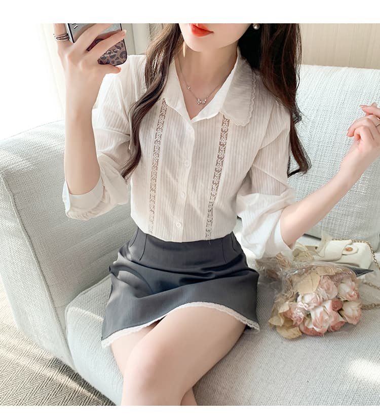 2026 새로운 프랑스식 레트로 베이비 칼라 화이트 여성 셔츠 레이스 조각 거품 소매 디자인 센스 작은 대중 맨위 상세 이미지 24