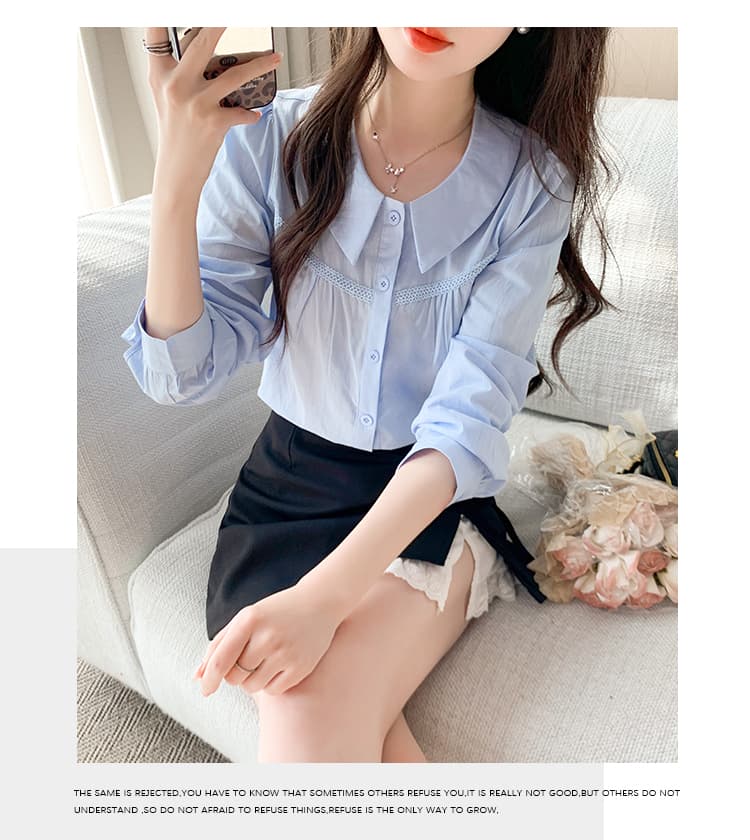 프랑스식 베이비 칼라 화이트 셔츠 여성 긴 소매 디자인 센스 작은 대중 품격 맨위 새로운 연령 감소 외국 가스 맨위 상세 이미지 18