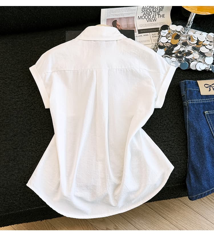 출퇴근 품격 단색 작은 날다 소매 반팔 셔츠 2026 여름 새로운 다용도 품격 맨위 상세 이미지 12