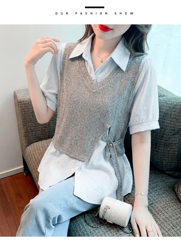 한 부서 페이크 레이어드 반팔 여성 셔츠 2026 여름 새로운 디자인 센스 작은 대중 출퇴근 다용도 맨위 상세 이미지 12