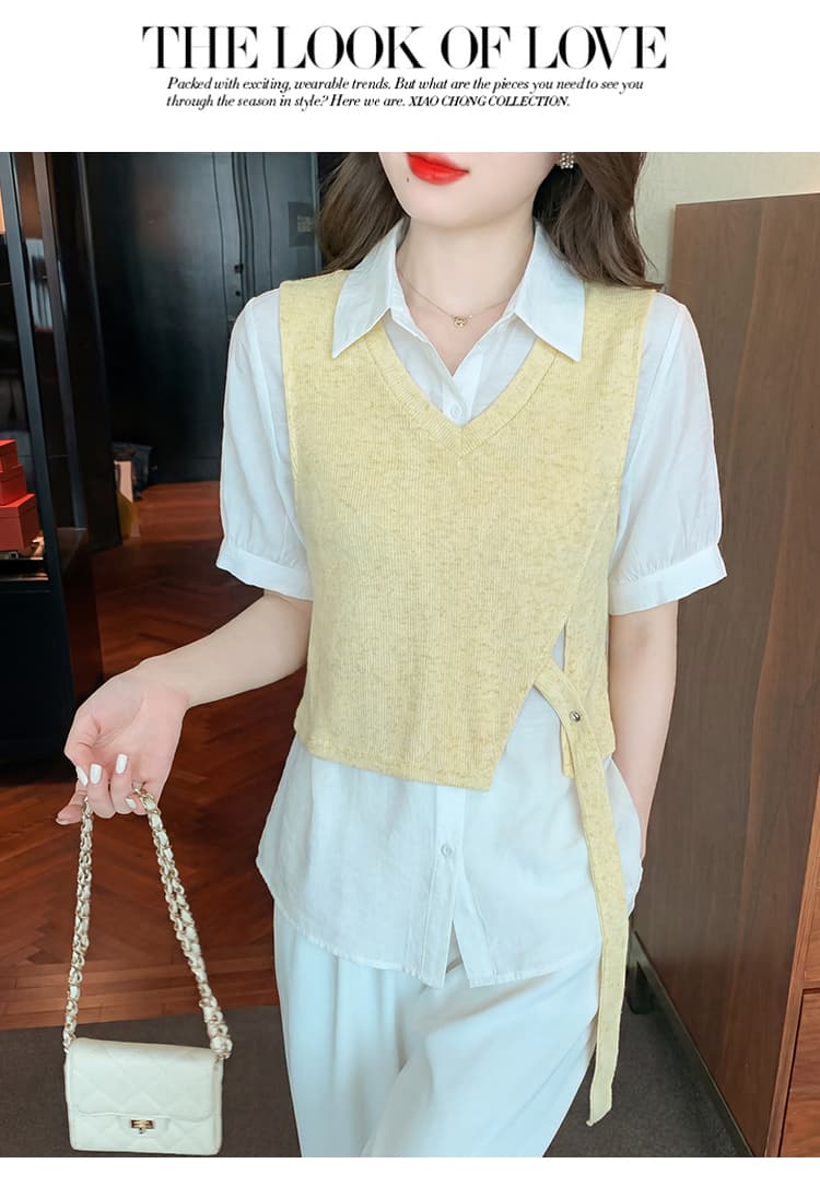 한 부서 페이크 레이어드 반팔 여성 셔츠 2026 여름 새로운 디자인 센스 작은 대중 출퇴근 다용도 맨위 상세 이미지 17