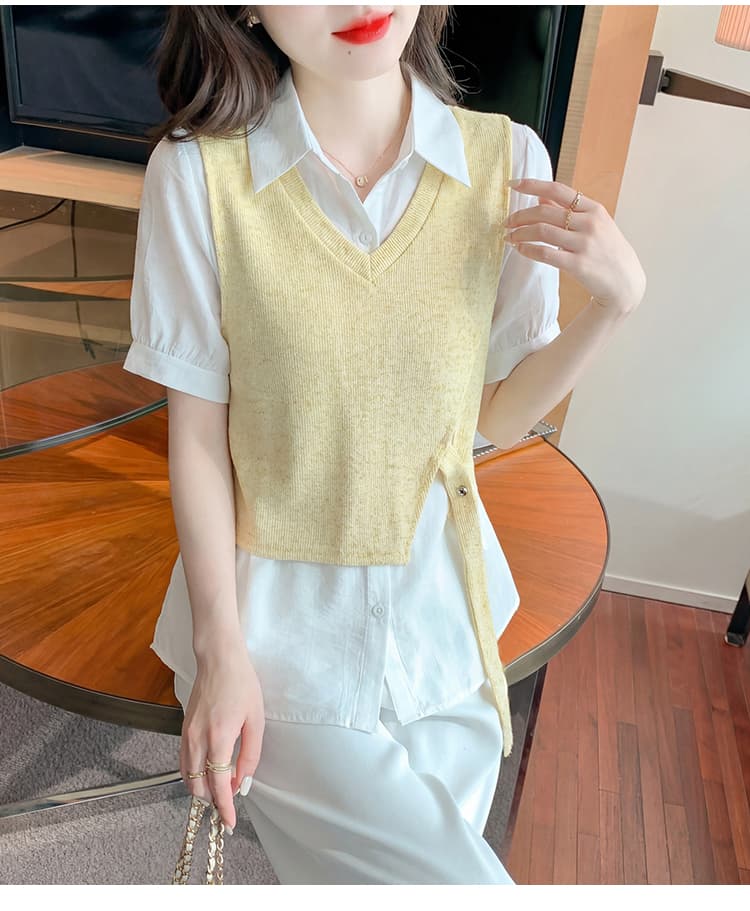 한 부서 페이크 레이어드 반팔 여성 셔츠 2026 여름 새로운 디자인 센스 작은 대중 출퇴근 다용도 맨위 상세 이미지 21