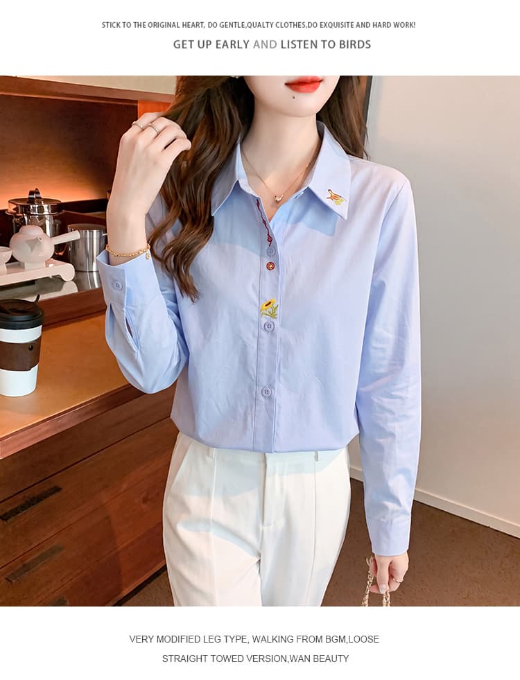 2026 년 가을 새로운 품격 출퇴근 루즈핏 긴팔 셔츠 아름다운 자수 다용도 맨위 상세 이미지 23