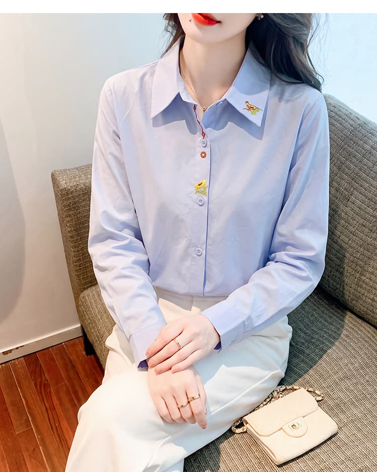 2026 년 가을 새로운 품격 출퇴근 루즈핏 긴팔 셔츠 아름다운 자수 다용도 맨위 상세 이미지 24