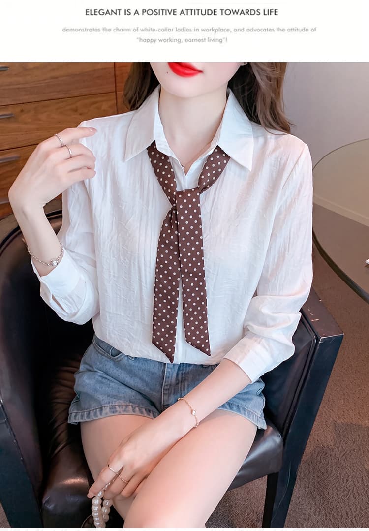 도트 무늬 스카프 화이트 긴팔 여성 셔츠 2026 년 가을 새로운 Chic 고유 한 루즈핏 다용도 맨위 상세 이미지 19
