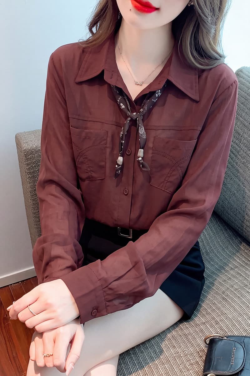 한 부서 패션 긴팔 밑단 펌프 로프 여성 셔츠 2026 가을 새로운 루즈핏 슬림해 보이는 캐주얼 품격 맨위 이미지 7