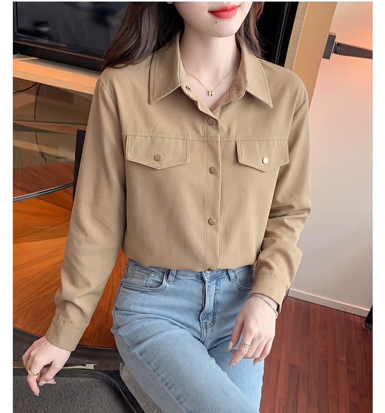 미니멀리즘 품격 출퇴근 단색 다용도 셔츠 2026 가을 새로운 긴팔 폴로 칼라 맨위 상세 이미지 15
