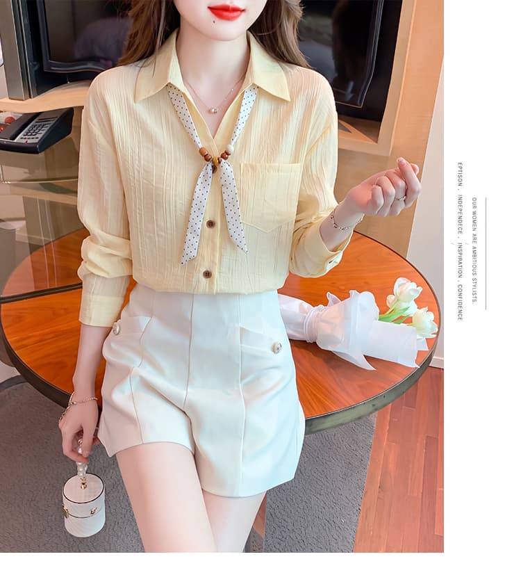2026 가을 새로운 패션 긴팔 폴로 칼라 레이스 업 셔츠 여성 의류 디자인 센스 연령 감소 슬림해 보이는 외국 가스 맨위 상세 이미지 14