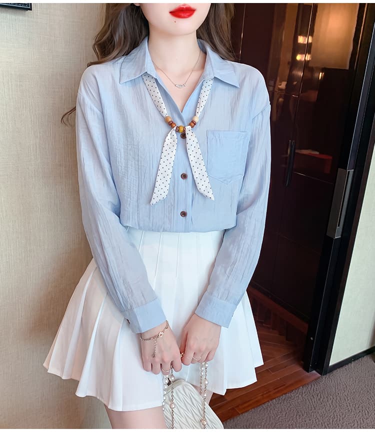 2026 가을 새로운 패션 긴팔 폴로 칼라 레이스 업 셔츠 여성 의류 디자인 센스 연령 감소 슬림해 보이는 외국 가스 맨위 상세 이미지 17