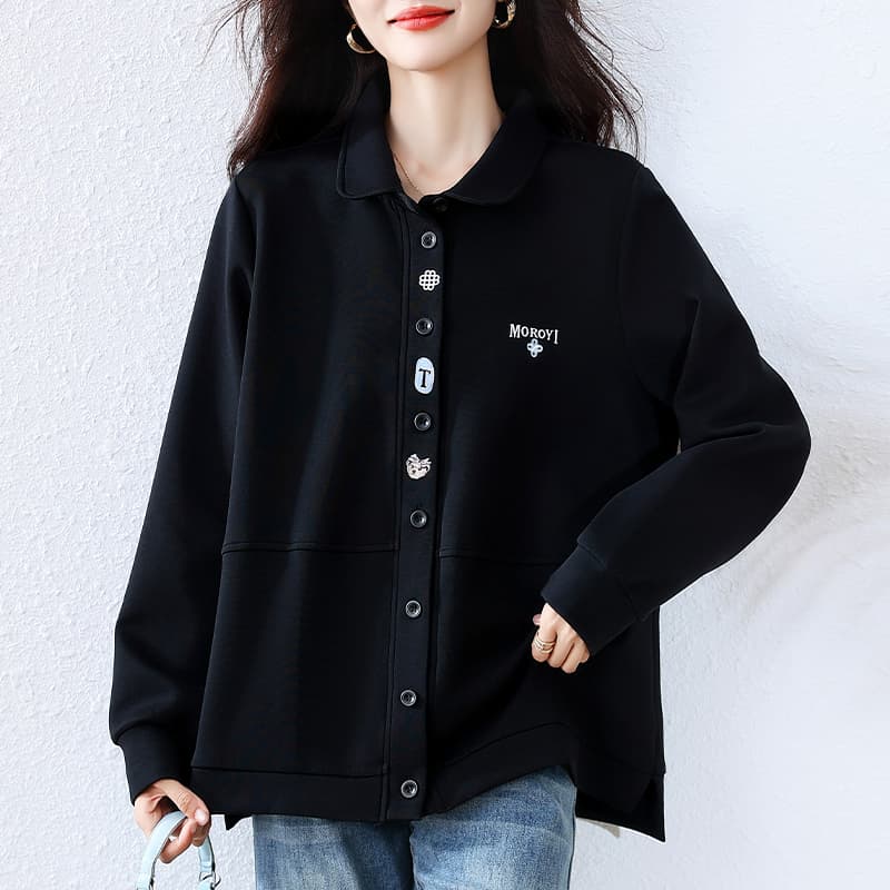 실사 빅 사이즈 여성 의류 2026 봄 드레스 새로운 캐주얼 패션 지방 mm 패션 다용도 폴로 칼라 자수 여성 코트 이미지 4
