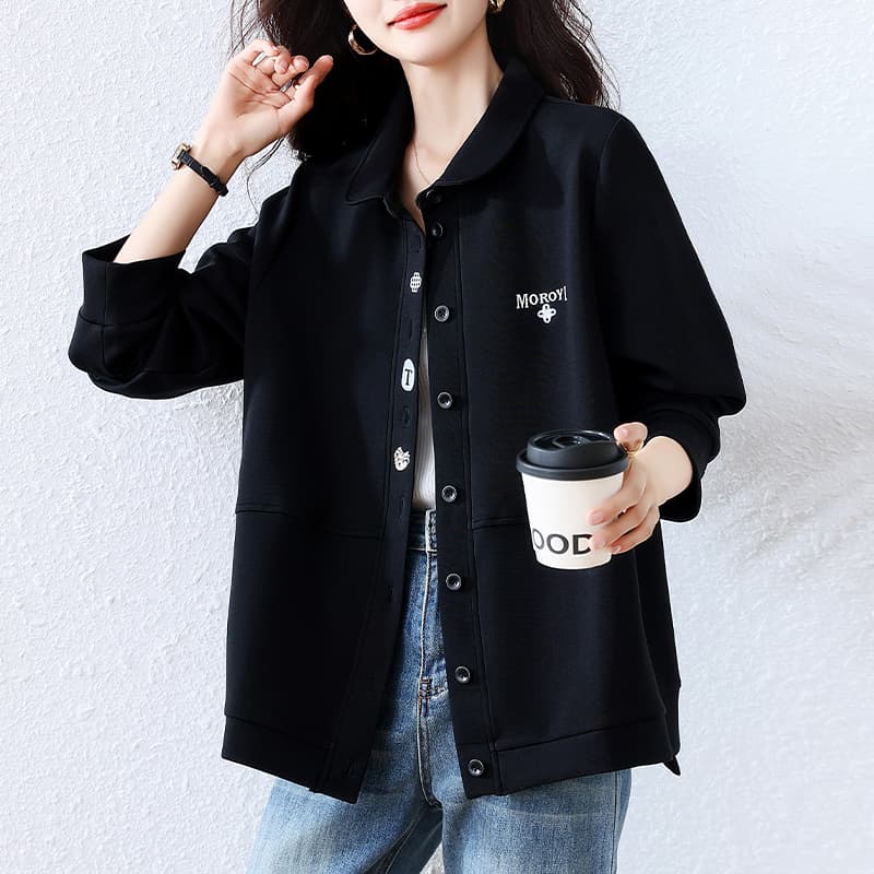 실사 빅 사이즈 여성 의류 2026 봄 드레스 새로운 캐주얼 패션 지방 mm 패션 다용도 폴로 칼라 자수 여성 코트 이미지 6
