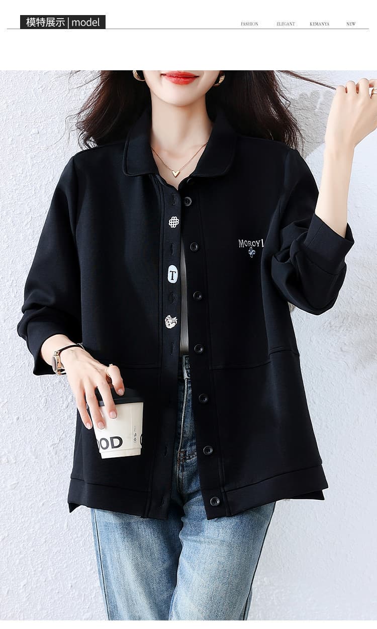 실사 빅 사이즈 여성 의류 2026 봄 드레스 새로운 캐주얼 패션 지방 mm 패션 다용도 폴로 칼라 자수 여성 코트 상세 이미지 10