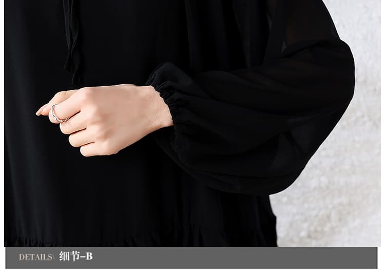 실사 2026 가을 새로운 한국 스타일 라운드 넥 루즈핏 표지 고기 중간 길이 프릴 빅 사이즈 쉬폰 긴팔 기본 셔츠 상세 이미지 21