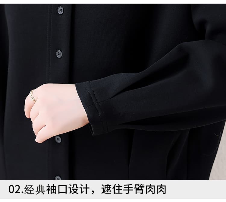 실사 2026 가을 겨울 새로운 빅 사이즈 미니멀리즘 검정색 다용도 폴로 칼라 오픈 가디건 후드티 지방 mm 표지 고기 슬림해 보이는 몸매 가꾸기 상세 이미지 7