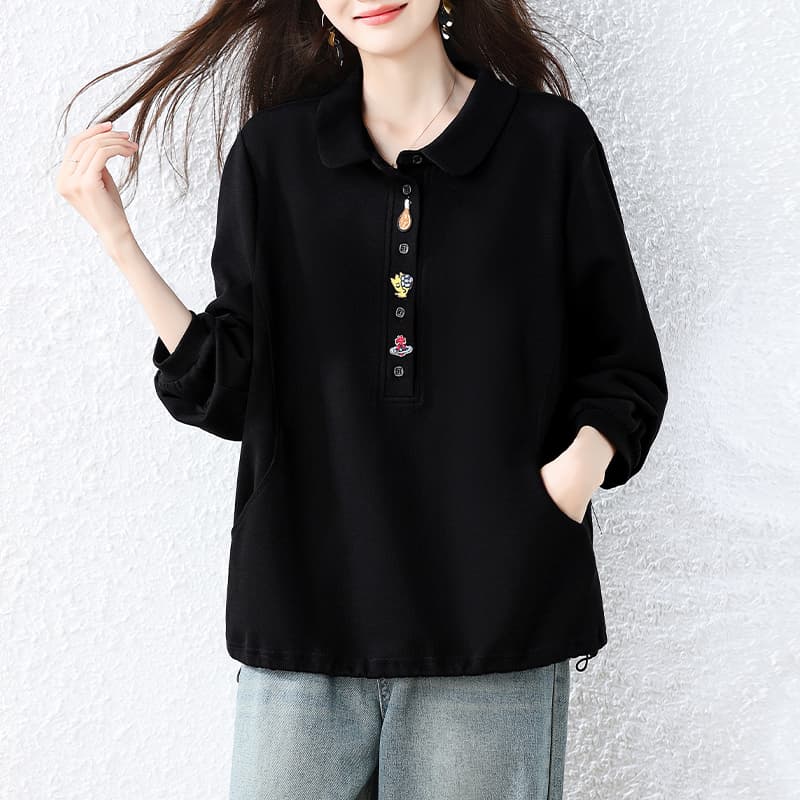 실사 2026 가을 새로운 빅 사이즈 슬림해 보이는 외국 가스 연령 감소 다용도 단색 폴로 칼라 긴팔 후드티 풀오버 맨위 이미지 5