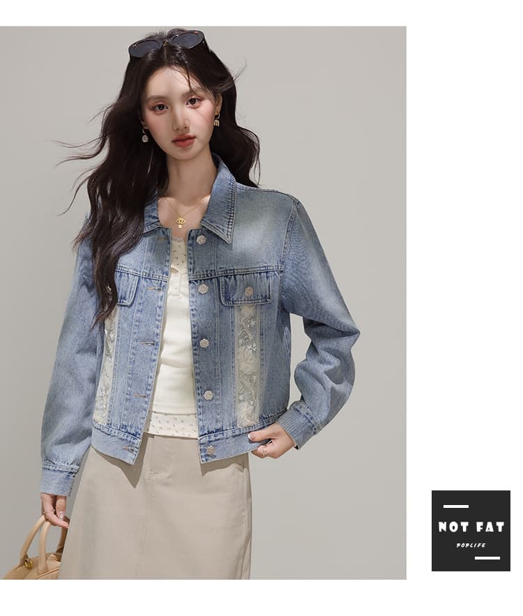실사 작은 샤넬 스타일 데님 여성 코트 봄과 가을 2026 년 새로운 한국 스타일 루즈핏 레이스 조각 재킷 트렌디 상세 이미지 10