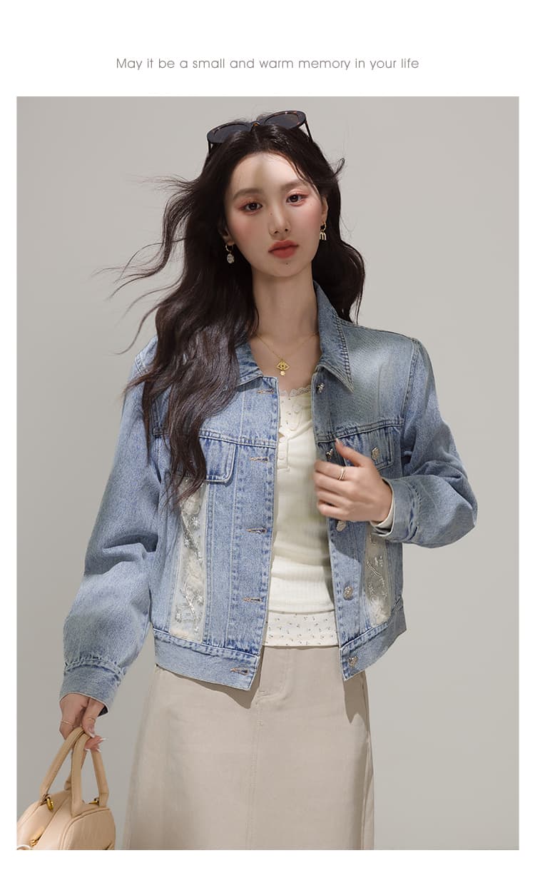 실사 작은 샤넬 스타일 데님 여성 코트 봄과 가을 2026 년 새로운 한국 스타일 루즈핏 레이스 조각 재킷 트렌디 상세 이미지 19
