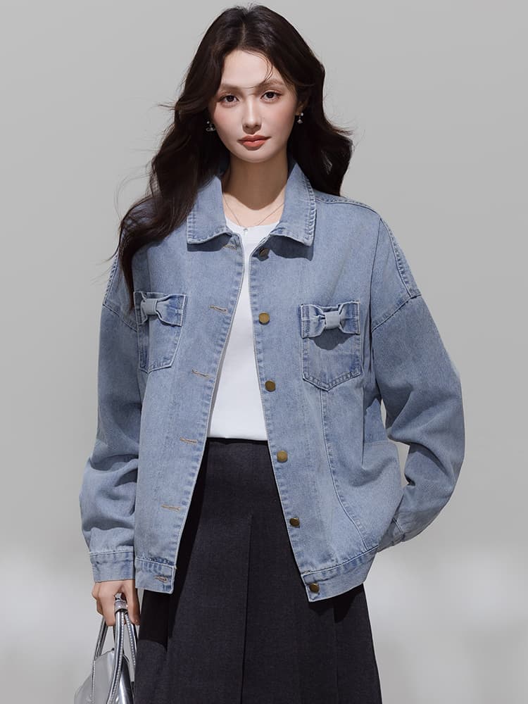 실사 항구 바람 레트로 데님 여성 코트 2026 봄 가을 새로운 루즈핏 BF 바람 카우보이 의류 재킷 학생 맨위 이미지 2