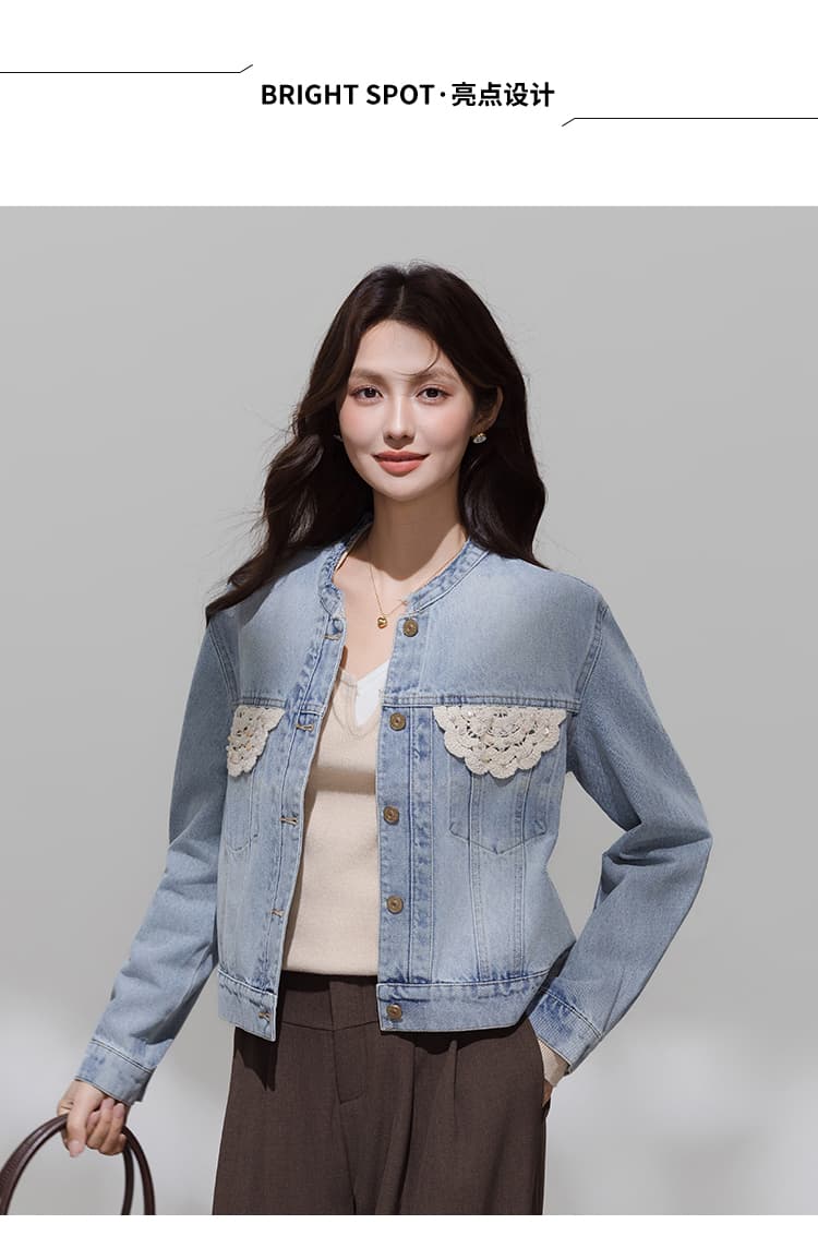 실사 봄 가을 새로운 항구 바람 레트로 레이스 쇼트 스타일 데님 여성 코트 외국 가스 몸매 가꾸기 슬림해 보이는 캐주얼 재킷 상세 이미지 2