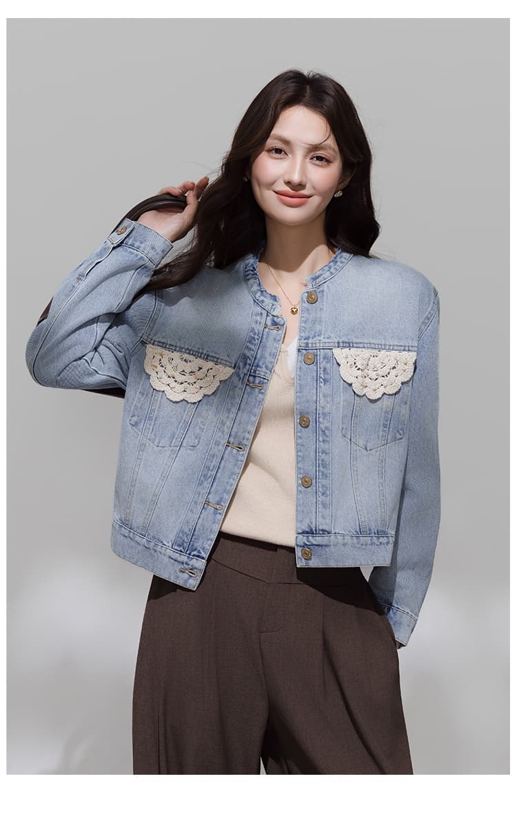 실사 봄 가을 새로운 항구 바람 레트로 레이스 쇼트 스타일 데님 여성 코트 외국 가스 몸매 가꾸기 슬림해 보이는 캐주얼 재킷 상세 이미지 17