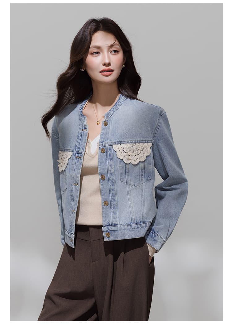 실사 봄 가을 새로운 항구 바람 레트로 레이스 쇼트 스타일 데님 여성 코트 외국 가스 몸매 가꾸기 슬림해 보이는 캐주얼 재킷 상세 이미지 19