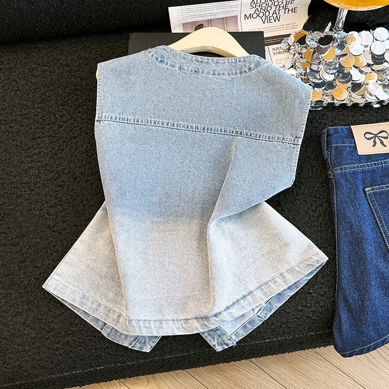실사 밝은 훈련 나비 라운드 넥 데님 베스트 여자 조끼 민소매 외부 가져 가라. 얇은 스타일 조끼 2026 봄 여름 새로운 이미지 6