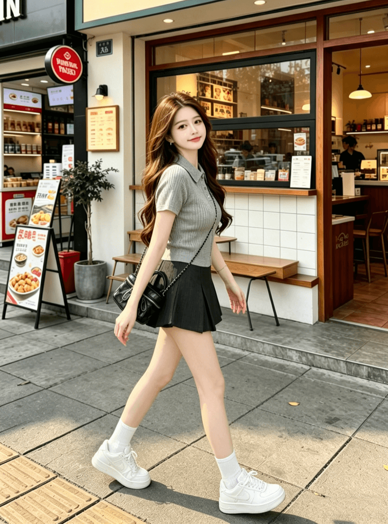 2026 한 부서 높음 지혜 센스 학원 스타일 여름 순수한 욕망 POLO 칼라 니트 반팔 노출 방지 플리츠 스커트 투피스 세트 상세 이미지 8
