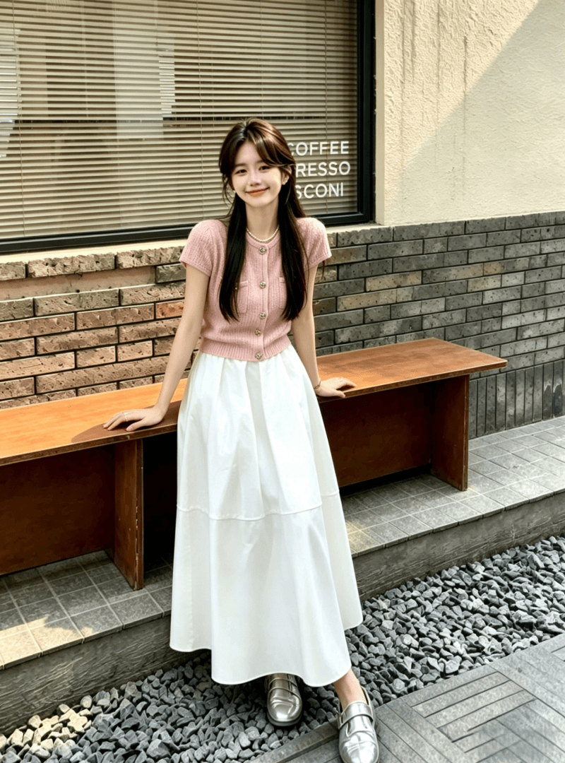 쇼트 스타일 라운드 넥 더블 주머니 루즈핏 디자인 센스 얇은 스타일 Chic 여성 코트 가져 가라. 하이웨이스트 반신 스커트 패션 투피스 세트 이미지 4