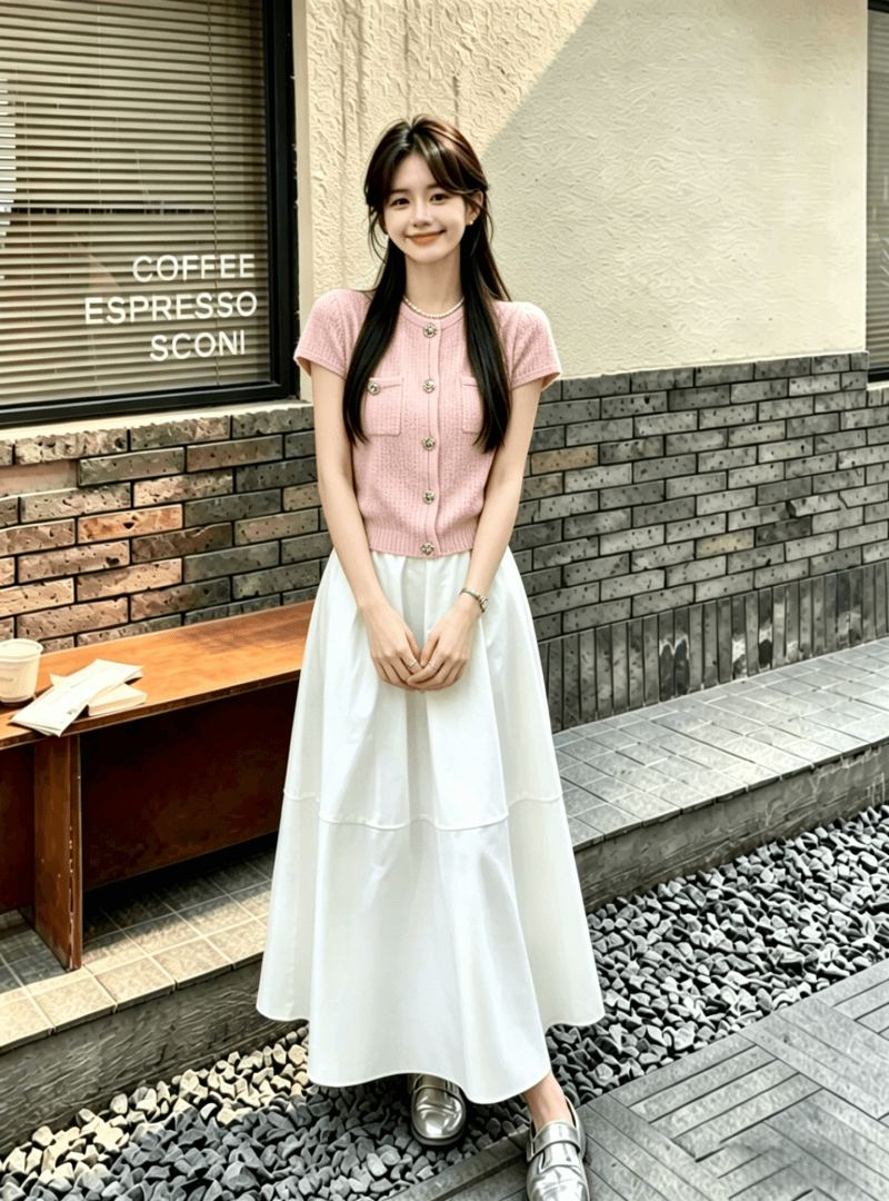 쇼트 스타일 라운드 넥 더블 주머니 루즈핏 디자인 센스 얇은 스타일 Chic 여성 코트 가져 가라. 하이웨이스트 반신 스커트 패션 투피스 세트 이미지 2