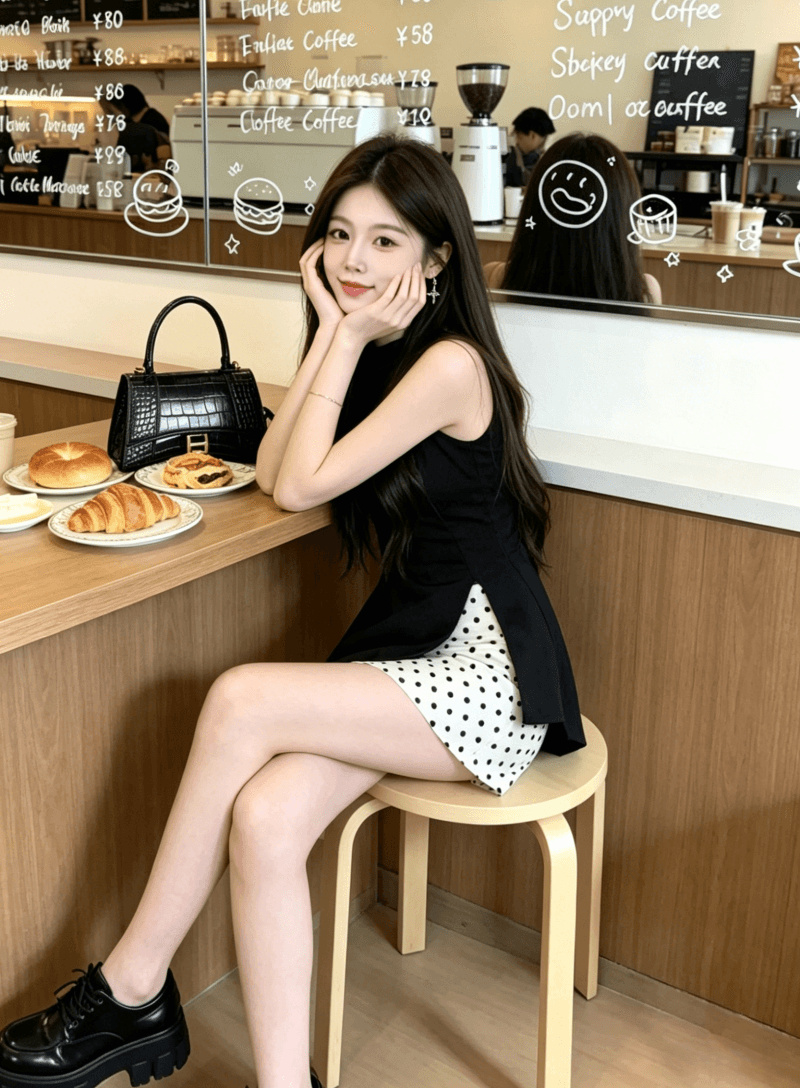 검정색 레이스업 나비 매듭 민소매 트임 조끼 여성 여름 외출용 달콤한 매운맛 맨위 반신 치마 세트 상세 이미지 7