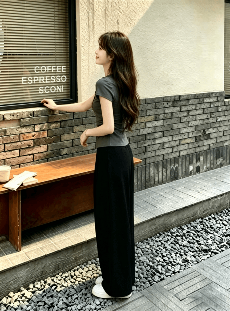 한 부서 그레이트 통해보기 가져 가라. 전체 집합 2026 새로운 스트랩 몸매 가꾸기 슬림해 보이는 Chic 맨위 와이드 레그 팬츠 투피스 세트 상세 이미지 2