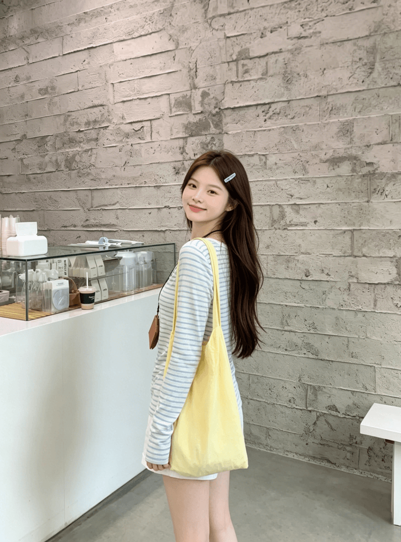 파란색 V넥 스트라이프 자외선 차단 긴팔 티셔츠 여성 여름 일본과 한국 부서 느슨함 느긋한 센스 루즈핏 블라우스 맨위 상세 이미지 3