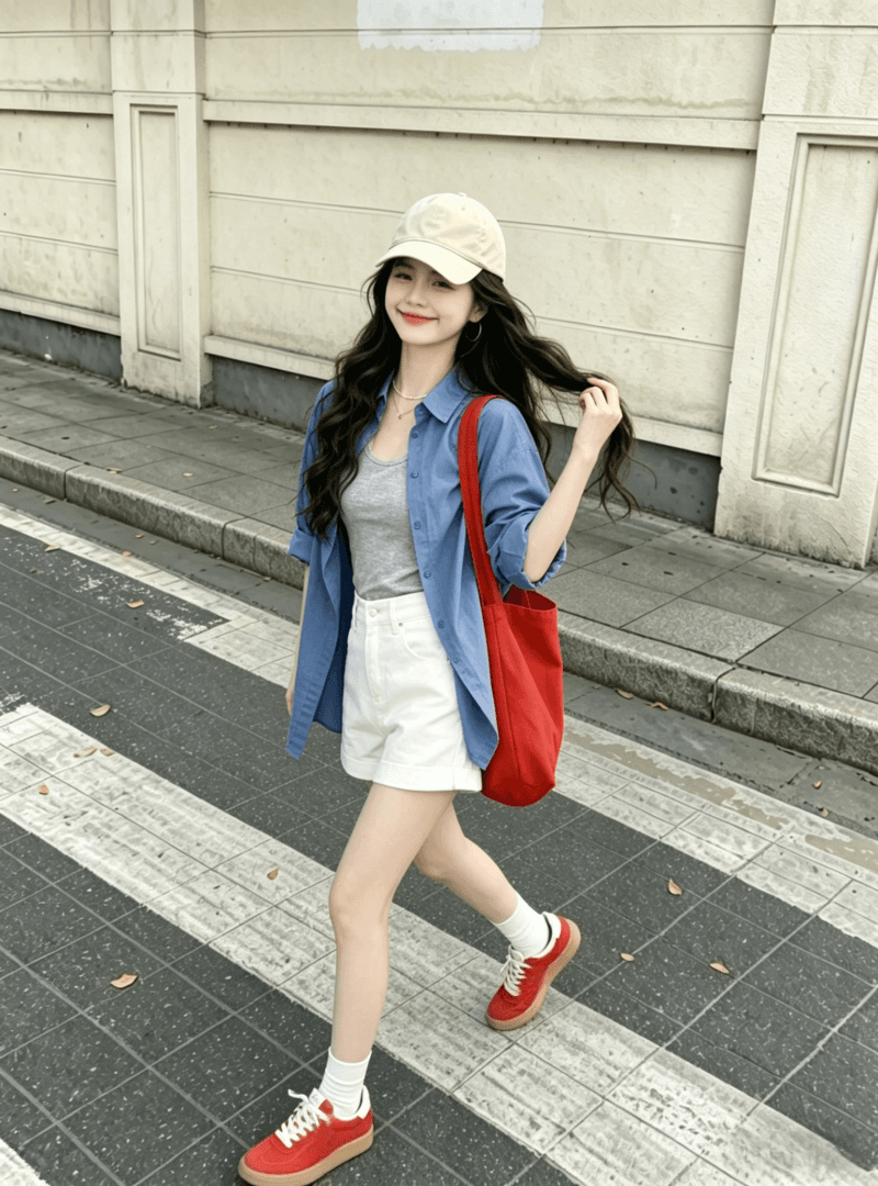 여름 작은 키 착용 가져 가라. 전체 집합 순수한 우유 乖離 도파민 빛 요리 한 바람 파란색 셔츠 짧은 바지 투피스 세트 상세 이미지 3