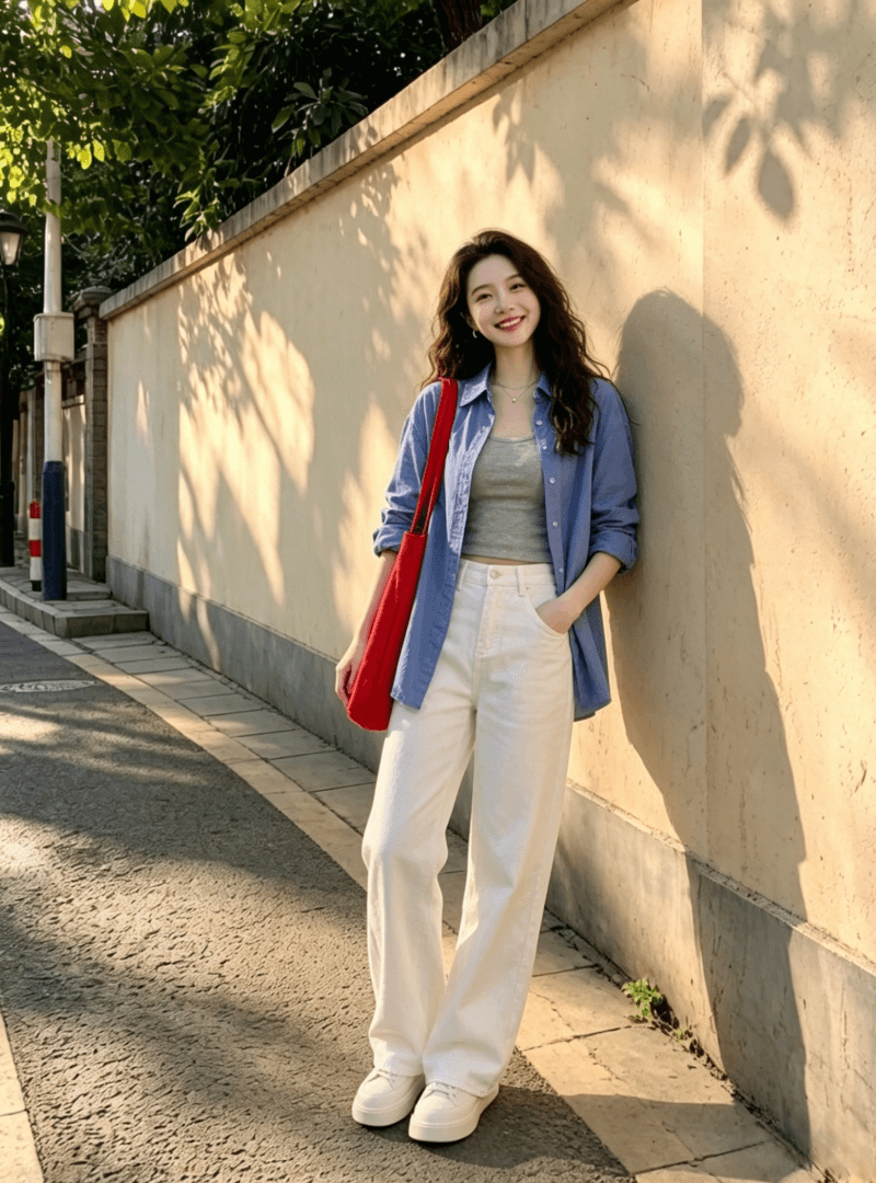 여름 켜기 새로운 톰 글 래 원인 파란색 자외선 차단 셔츠 여성 코트 경기 슬립 외부 가져 가라. 와이드 레그 팬츠 세 조각 세트 상세 이미지 7
