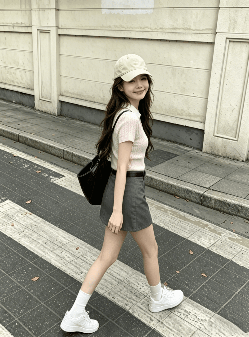 학원 스타일 세트 2026 여름 새로운 몸매 가꾸기 베이비 칼라 핫걸 배색 니트 맨위 반신 스커트 투피스 세트 상세 이미지 6
