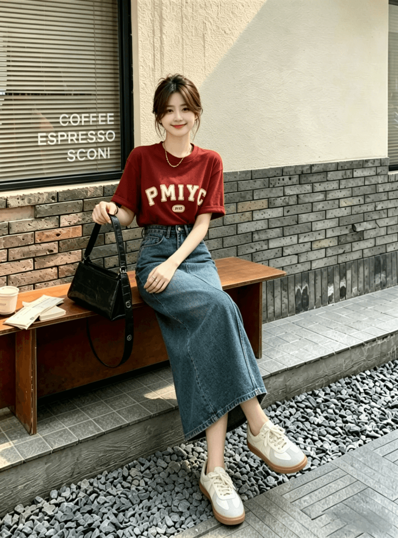 여름 한 스타일 부드러운 캐주얼 차 부서 품격 고급 패션 맨위 데님 반신 스커트 투피스 슈트 여성 상세 이미지 2