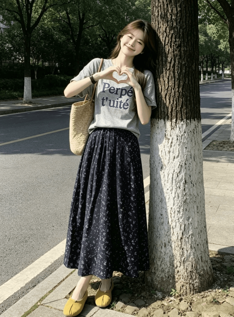 한 부서 chic 반팔 드레스 아이들 여름 2026 새로운 배 종류 몸 착용 가져 가라. 꽃무늬 반신 치마 세트 상세 이미지 3