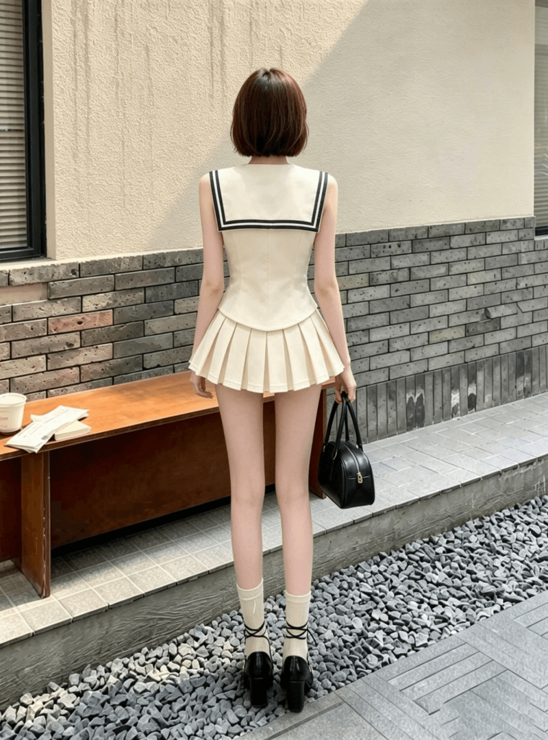 새로운 소녀 연구소 해군 학원 스타일 달콤한 자매 배색 작은 대중 세트 상세 이미지 6