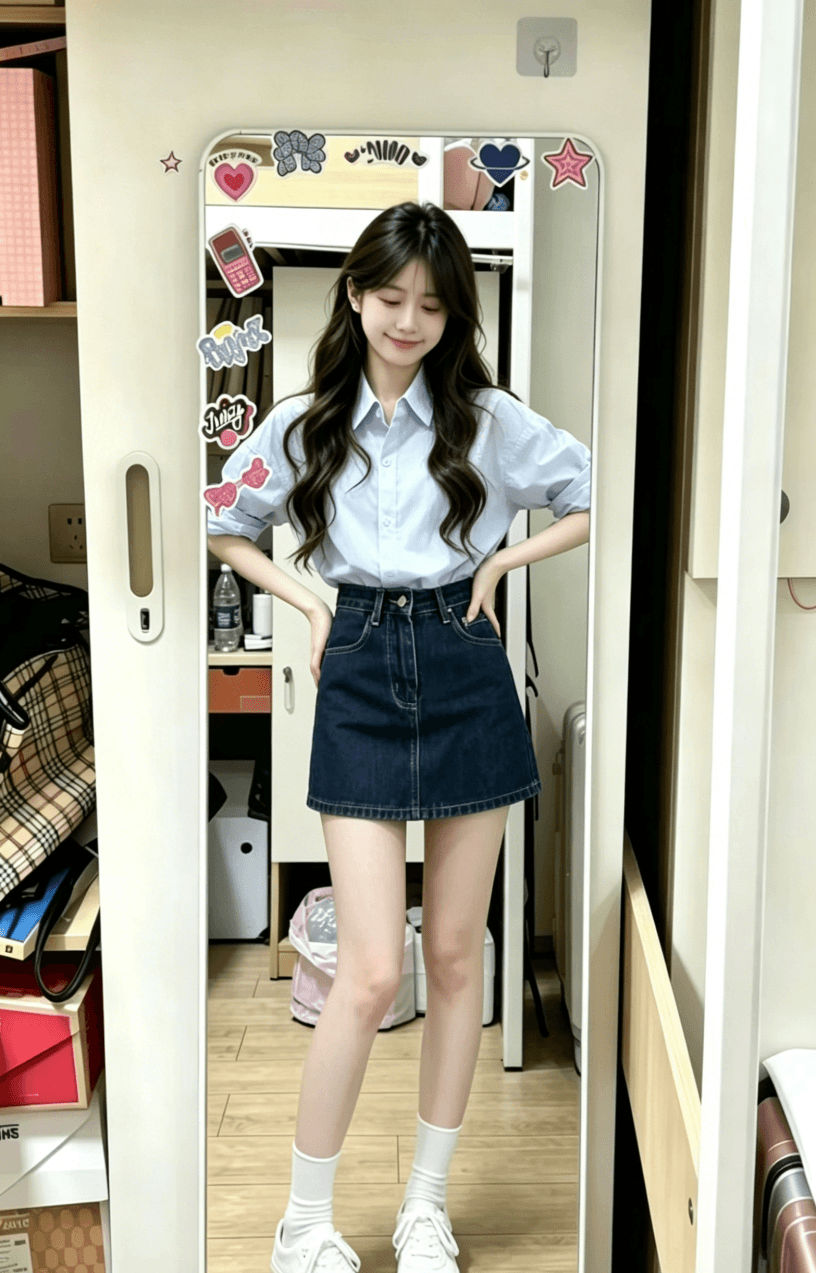 여름 수 있습니다. 소금 수 있습니다. 달콤한 부드러운 부서 착용 가져 가라. 자외선 차단 튀김 거리 연령 감소 디자인 센스 작은 대중 셔츠 미니 스커트 투피스 슈트 상세 이미지 9