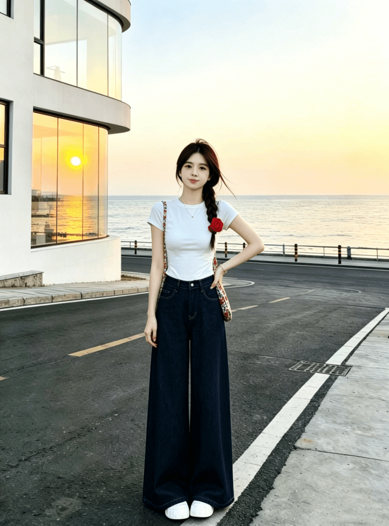새로운 화이트 긍정적 인 어깨 풀오버 반팔 티셔츠 여성 여름 슬림해 보이는 하라주쿠 스타일 학원 캐주얼 다용도 세트 상세 이미지 9