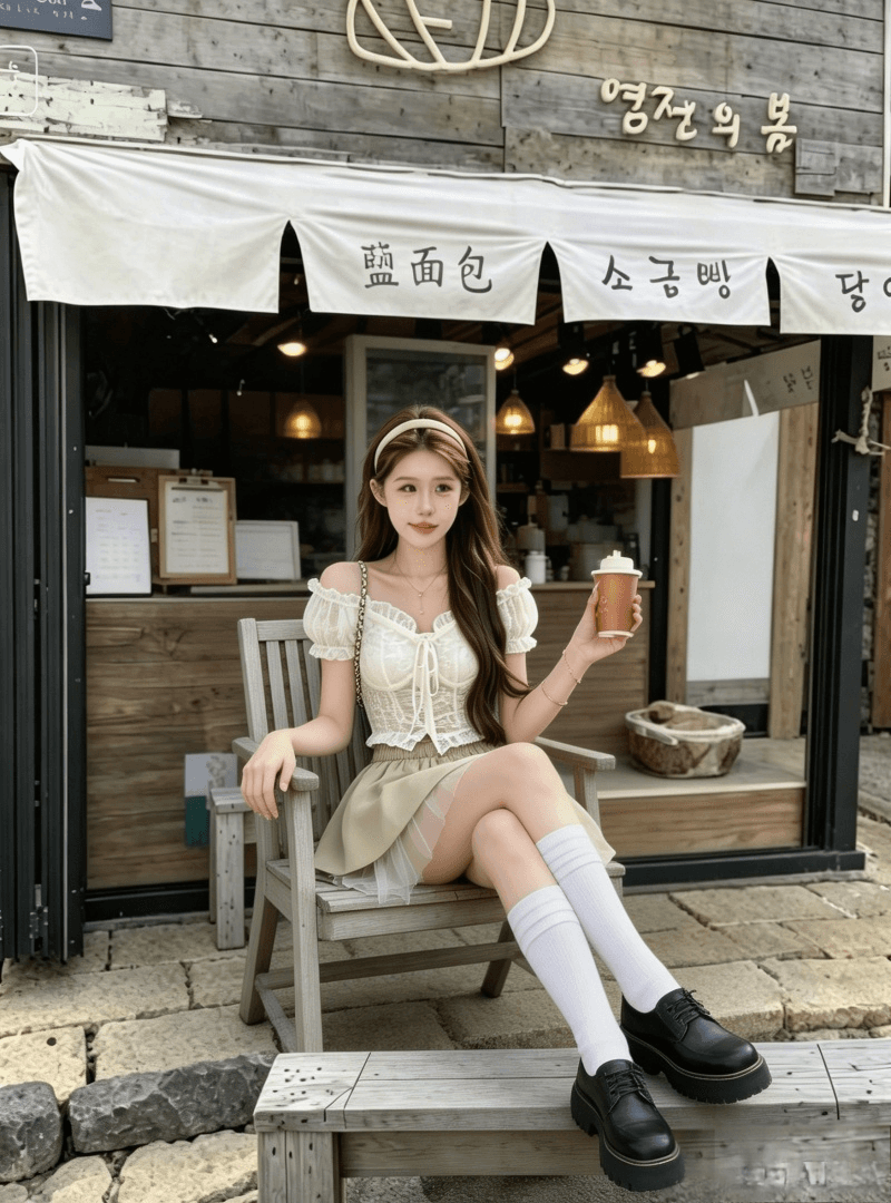 한국 스타일 순수한 욕망 바람 오프숄더 오프숄더 레이스 맨위 반신 스커트 두 조각 여성 세트 여름 디자인 센스 패션 세트 트렌디 상세 이미지 4