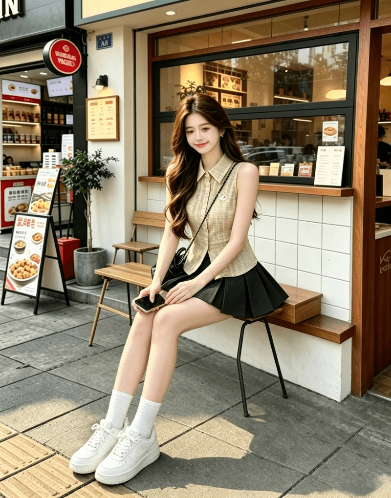 아메리칸 레트로 체크무늬 폴로 칼라 민소매 셔츠 여성 2026 여름 새로운 디자인 센스 슬림해 보이는 허리 수축 달콤한 차가운 맨위 상세 이미지 3