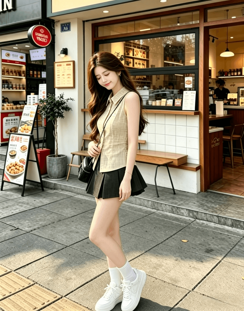 아메리칸 레트로 체크무늬 폴로 칼라 민소매 셔츠 여성 2026 여름 새로운 디자인 센스 슬림해 보이는 허리 수축 달콤한 차가운 맨위 상세 이미지 8