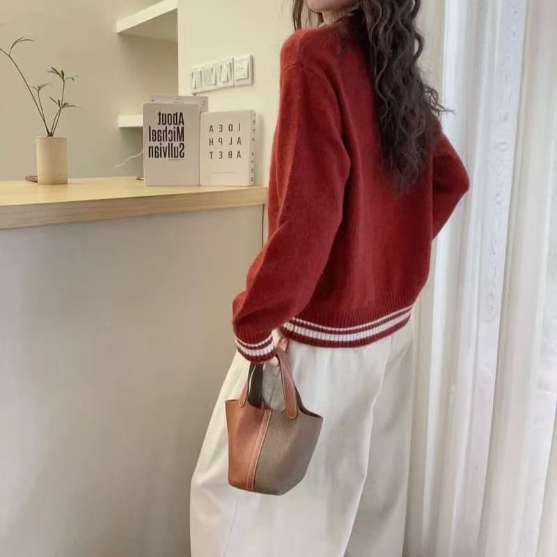 한 부서 느긋한 바람 레트로 화이트 스웨터 여자 가을 겨울철 2026 년 새로운 루즈핏 두꺼운 인사이드 가져 가라. 풀오버 맨위 이미지 5